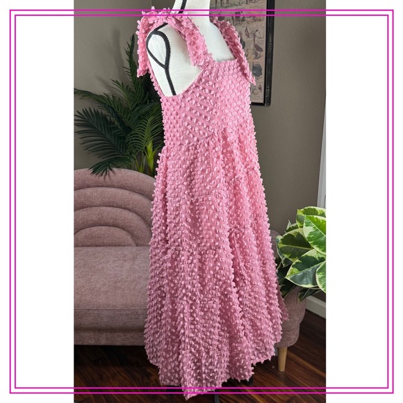 Sister Jane Bando Women's XS Pink‎ Textured Midi Dress Tiered Sleeveless - Picture 2 of 14